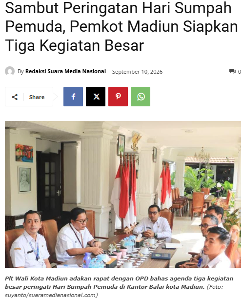 Sambut Peringatan Hari Sumpah Pemuda, Pemkot Madiun Siapkan Tiga Kegiatan Besar