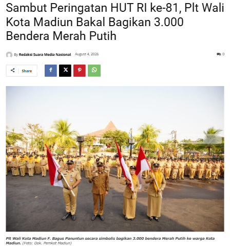 Sambut Peringatan HUT RI ke-81, Plt Wali Kota Madiun Bakal Bagikan 3.000 Bendera Merah Putih