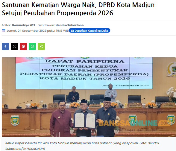 Santunan Kematian Warga Naik, DPRD Kota Madiun Setujui Perubahan Propemperda 2026