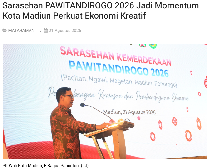Sarasehan PAWITANDIROGO 2026 Jadi Momentum Kota Madiun Perkuat Ekonomi Kreatif