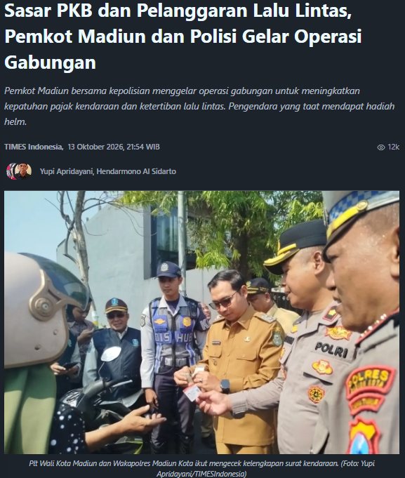 Sasar PKB dan Pelanggaran Lalu Lintas, Pemkot Madiun dan Polisi Gelar Operasi Gabungan