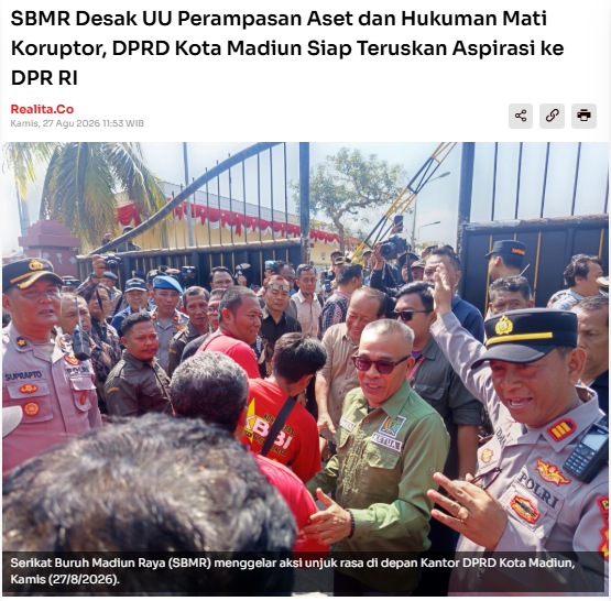 SBMR Desak UU Perampasan Aset dan Hukuman Mati Koruptor, DPRD Kota Madiun Siap Teruskan Aspirasi ke DPR RI