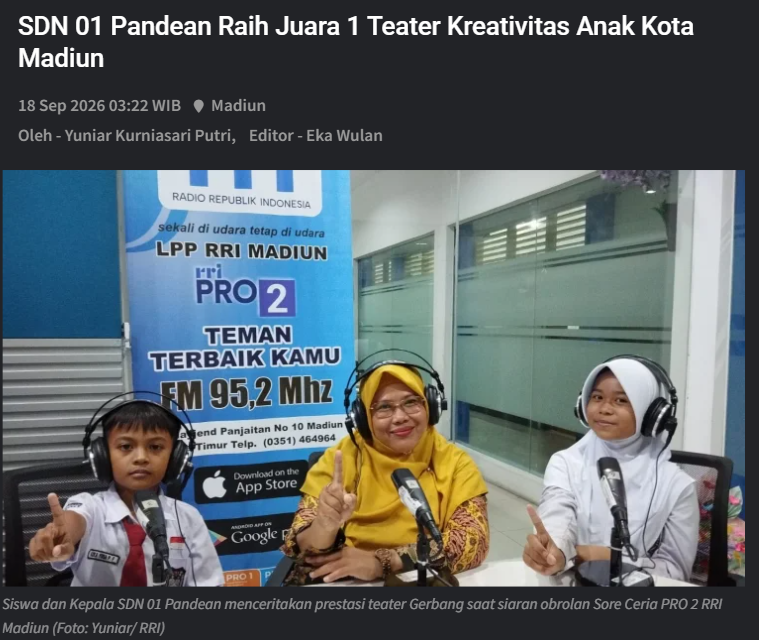 SDN 01 Pandean Raih Juara 1 Teater Kreativitas Anak Kota Madiun