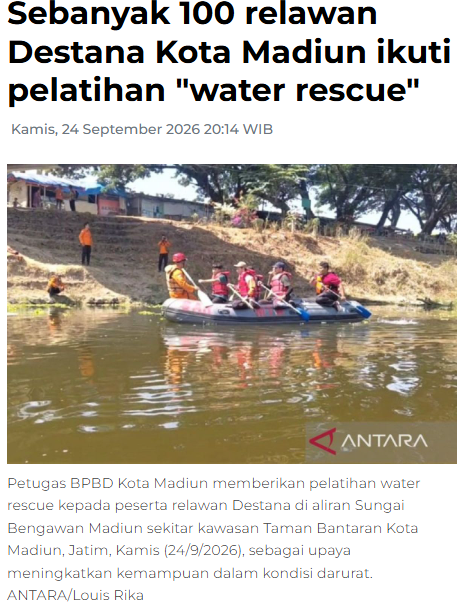 Sebanyak 100 relawan Destana Kota Madiun ikuti pelatihan "water rescue"