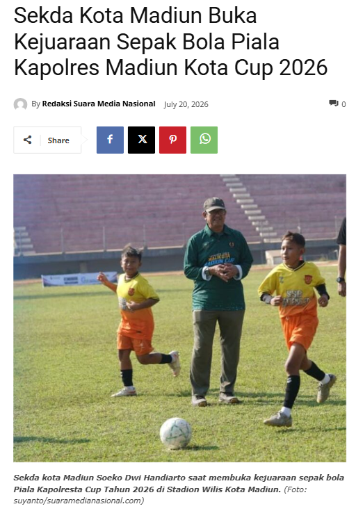 Sekda Kota Madiun Buka Kejuaraan Sepak Bola Piala Kapolres Madiun Kota Cup 2026