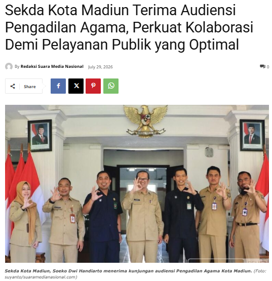 Sekda Kota Madiun Terima Audiensi Pengadilan Agama, Perkuat Kolaborasi Demi Pelayanan Publik yang Optimal