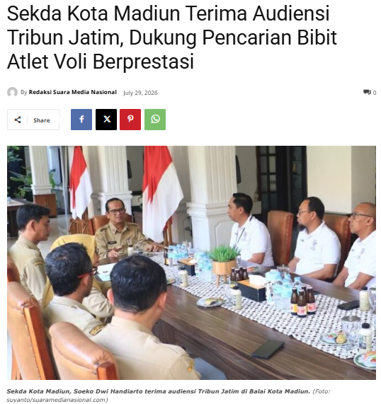 Sekda Kota Madiun Terima Audiensi Tribun Jatim, Dukung Pencarian Bibit Atlet Voli Berprestasi