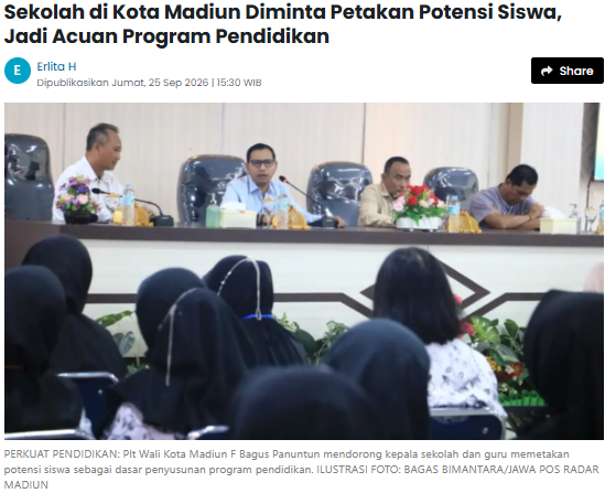 Sekolah di Kota Madiun Diminta Petakan Potensi Siswa, Jadi Acuan Program Pendidikan