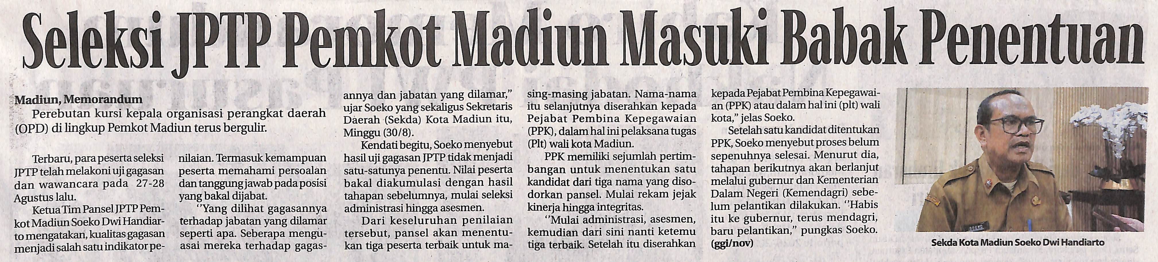 Seleksi JPTP Pemkot Madiun Masuk Babak Penentuan