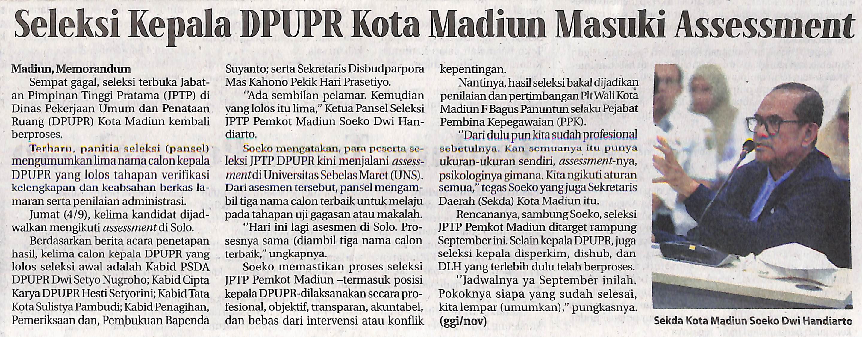 Seleksi Kepala DPUPR Kota Madiun Masuki Assessment