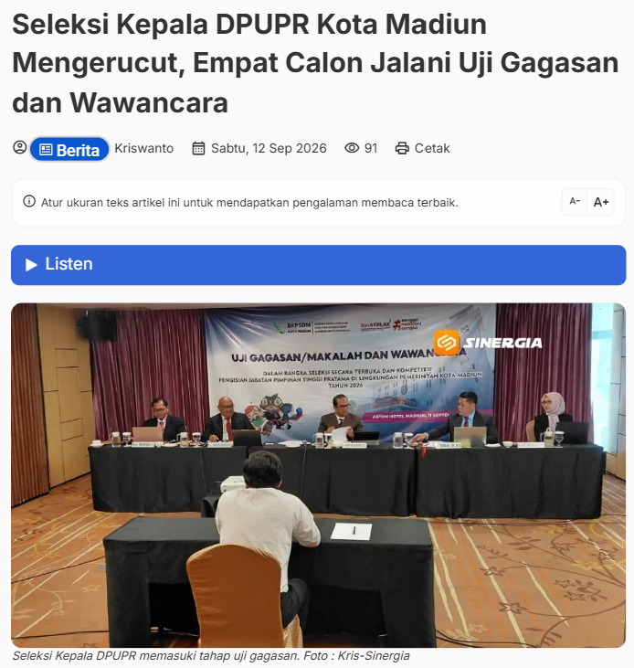 Seleksi Kepala DPUPR Kota Madiun Mengerucut, Empat Calon Jalani Uji Gagasan dan Wawancara