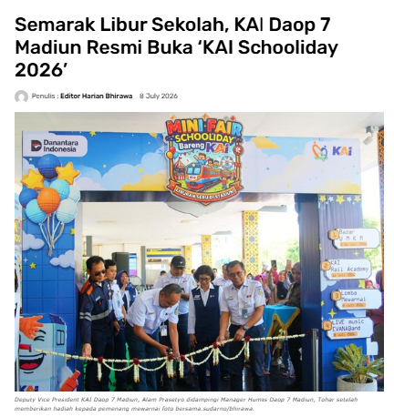 Semarak Libur Sekolah, KAI Daop 7 Madiun Resmi Buka 'KAI Schooliday 2026