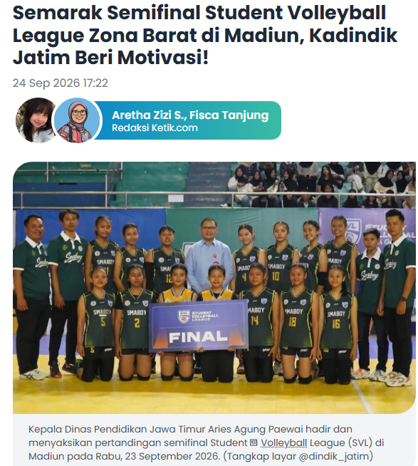 Semarak Semifinal Student Volleyball League Zona Barat di Madiun, Kadindik Jatim Beri Motivasi!