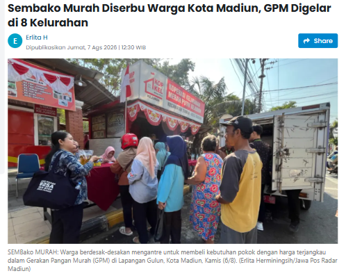 Sembako Murah Diserbu Warga Kota Madiun, GPM Digelar di 8 Kelurahan