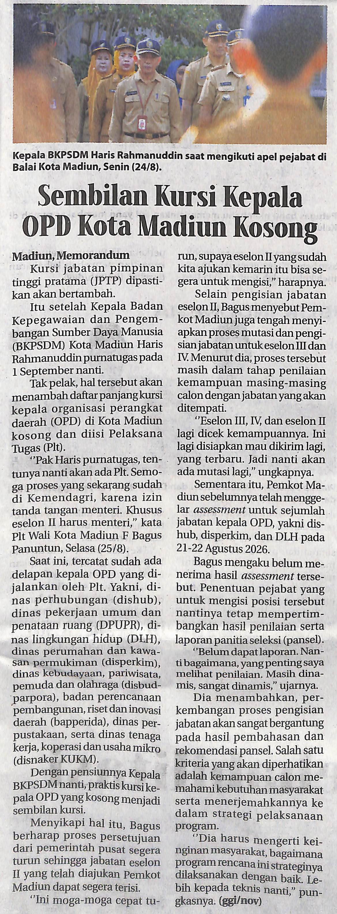 Sembilan Kursi Kepala OPD Kota Madiun Kosong