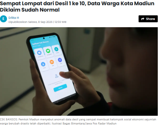 Sempat Lompat dari Desil 1 ke 10, Data Warga Kota Madiun Diklaim Sudah Normal