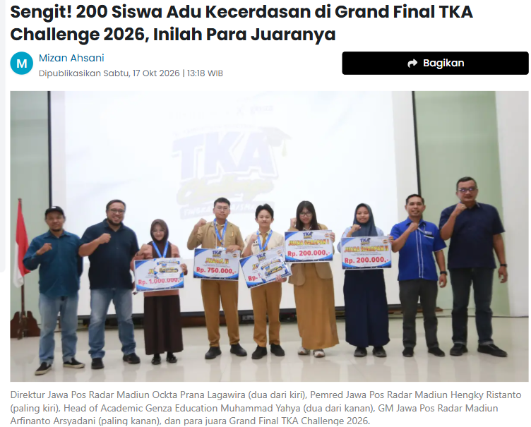 Sengit! 200 Siswa Adu Kecerdasan di Grand Final TKA Challenge 2026, Inilah Para Juaranya