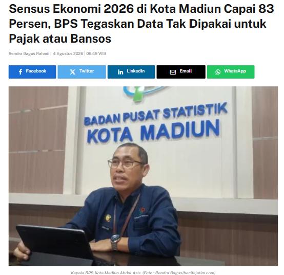 Sensus Ekonomi 2026 di Kota Madiun Capai 83 Persen, BPS Tegaskan Data Tak Dipakai untuk Pajak atau Bansos