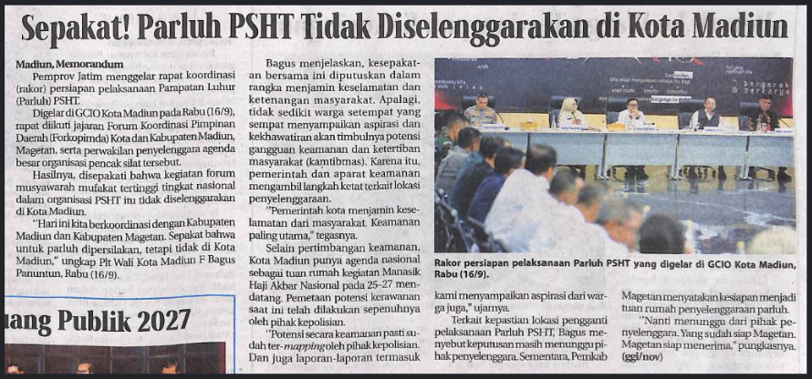 Sepakat! Parluh PSHT Tidak Diselenggarakan di Kota Madiun