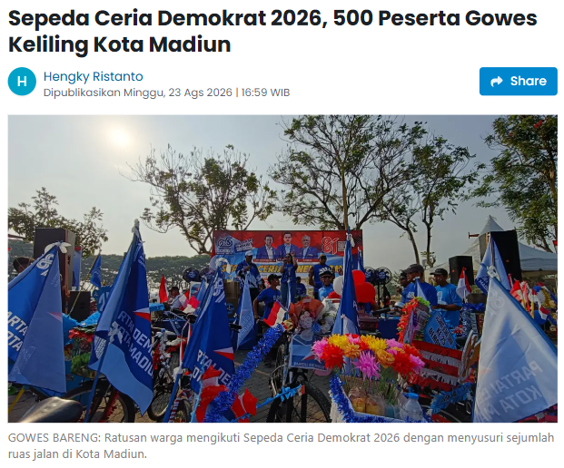 Sepeda Ceria Demokrat 2026, 500 Peserta Gowes Keliling Kota Madiun
