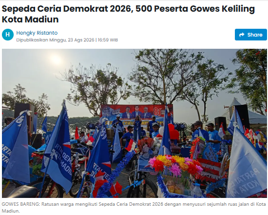 Sepeda Ceria Demokrat 2026, 500 Peserta Gowes Keliling Kota Madiun