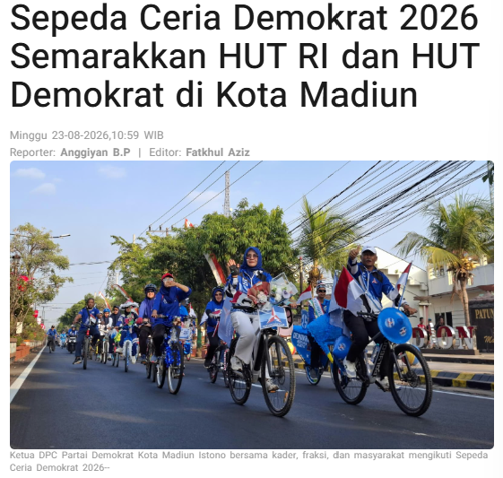 Sepeda Ceria Demokrat 2026 Semarakkan HUT RI dan HUT Demokrat di Kota Madiun