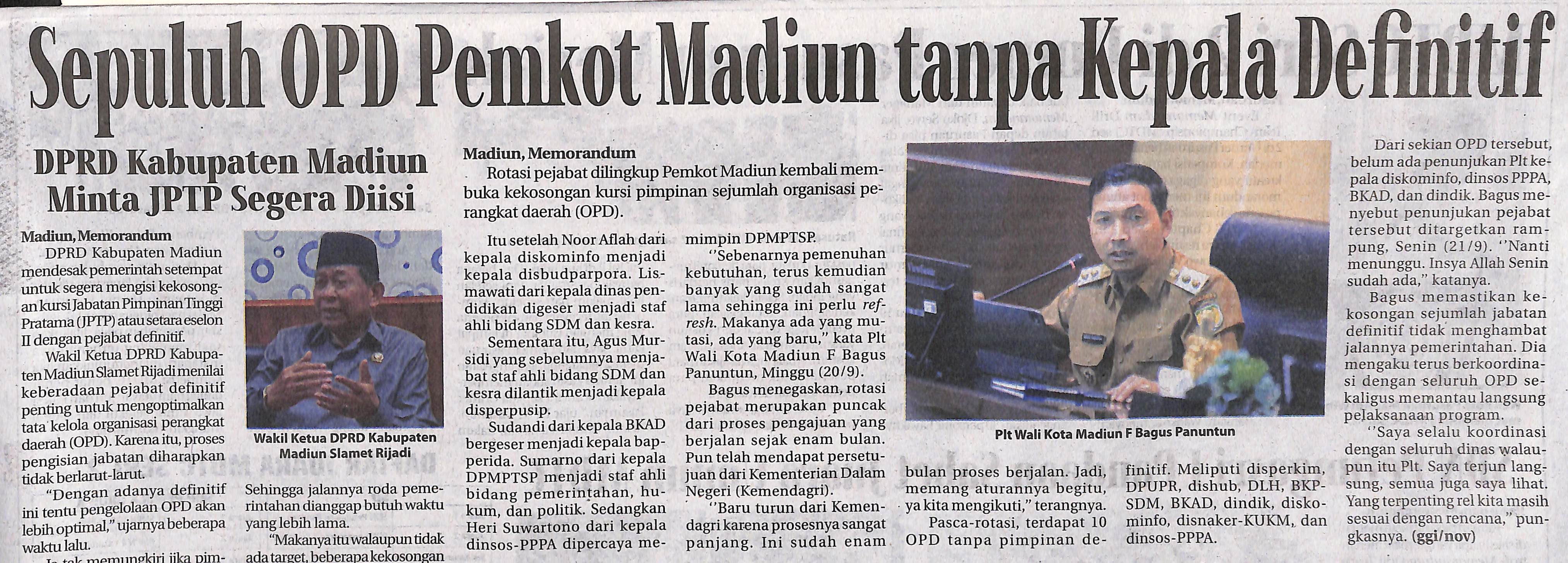 Sepuluh OPD Pemkot Madiun tanpa Kepala Definitif