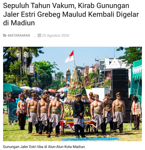 Sepuluh Tahun Vakum, Kirab Gunungan Jaler Estri Grebeg Maulud Kembali Digelar di Madiun