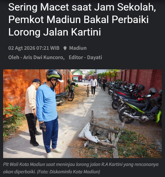 Sering Macet saat Jam Sekolah, Pemkot Madiun Bakal Perbaiki Lorong Jalan Kartini