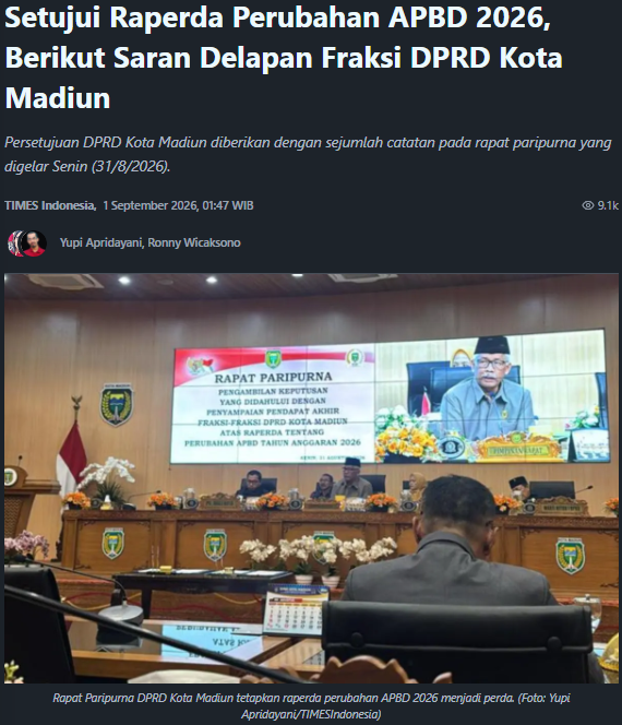 Setujui Raperda Perubahan APBD 2026, Berikut Saran Delapan Fraksi DPRD Kota Madiun