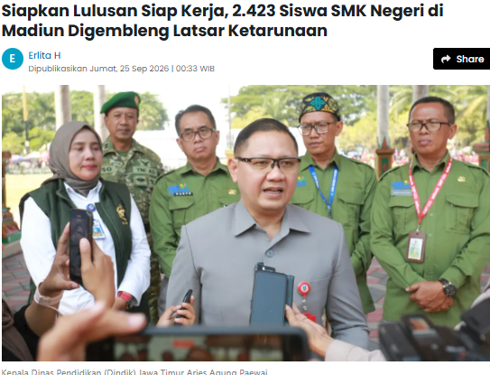 Siapkan Lulusan Siap Kerja, 2.423 Siswa SMK Negeri di Madiun Digembleng Latsar Ketarunaan