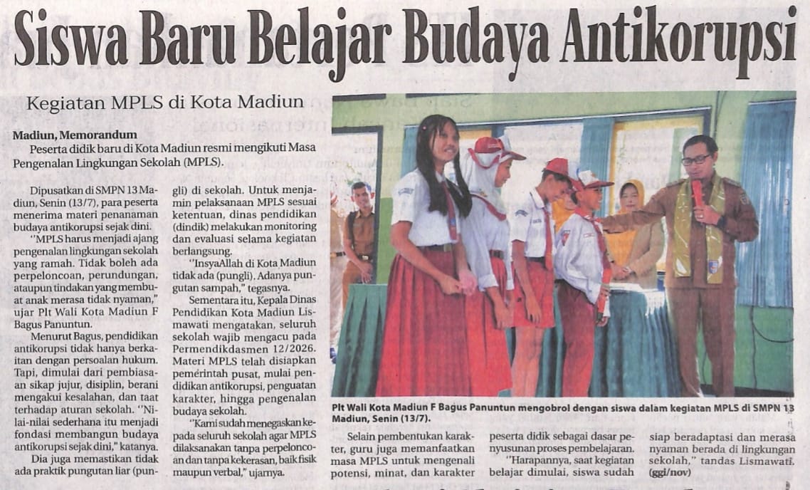 Siswa Baru Belajar Budaya Antikorupsi
