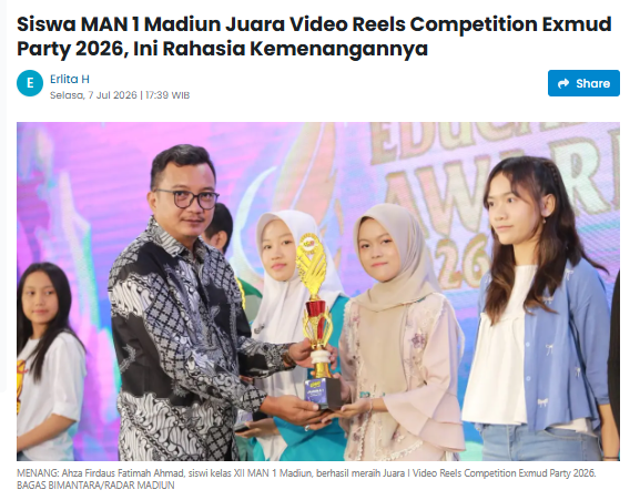 Siswa MAN 1 Madiun Juara Video Reels Competition Exmud Party 2026, Ini Rahasia Kemenangannya