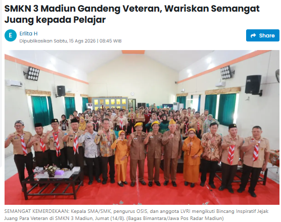 SMKN 3 Madiun Gandeng Veteran, Wariskan Semangat Juang kepada Pelajar