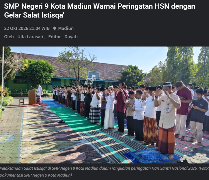 SMP Negeri 9 Kota Madiun Warnai Peringatan HSN dengan Gelar Salat Istisqa'