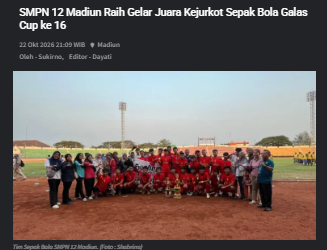 SMPN 12 Madiun Raih Gelar Juara Kejurkot Sepak Bola Galas Cup ke 16
