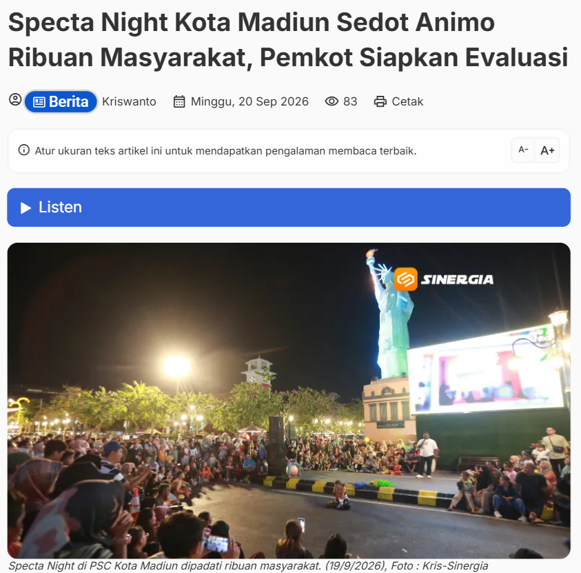 Specta Night Kota Madiun Sedot Animo Ribuan Masyarakat, Pemkot Siapkan Evaluasi