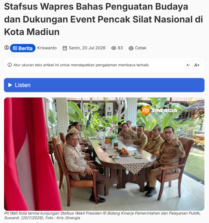 Stafsus Wapres Bahas Penguatan Budaya dan Dukungan Event Pencak Silat Nasional di Kota Madiun
