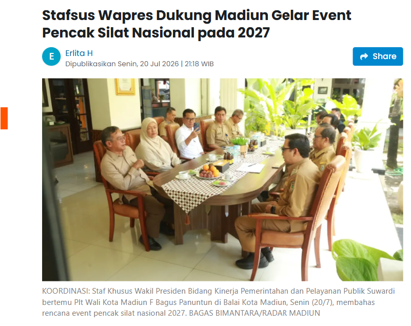 Stafsus Wapres Dukung Madiun Gelar Event Pencak Silat Nasional pada 2027