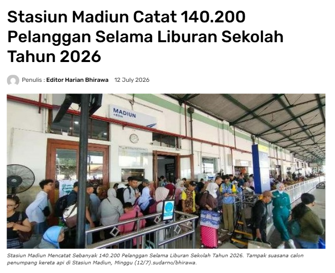 Stasiun Madiun Catat 140.200 Pelanggan Selama Liburan Sekolah Tahun 2026