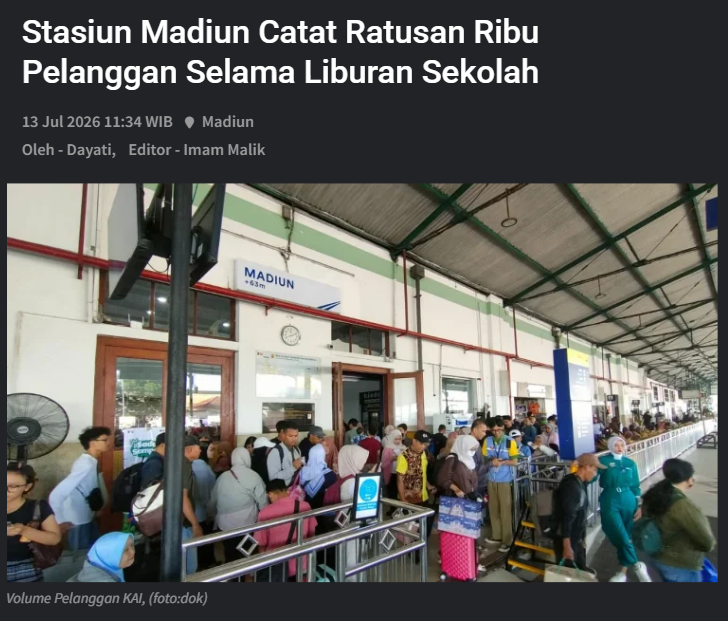 Stasiun Madiun Catat Ratusan Ribu Pelanggan Selama Liburan Sekolah