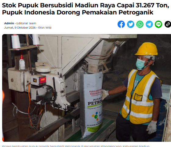 Stok Pupuk Bersubsidi Madiun Raya Capai 31.267 Ton, Pupuk Indonesia Dorong Pemakaian Petroganik