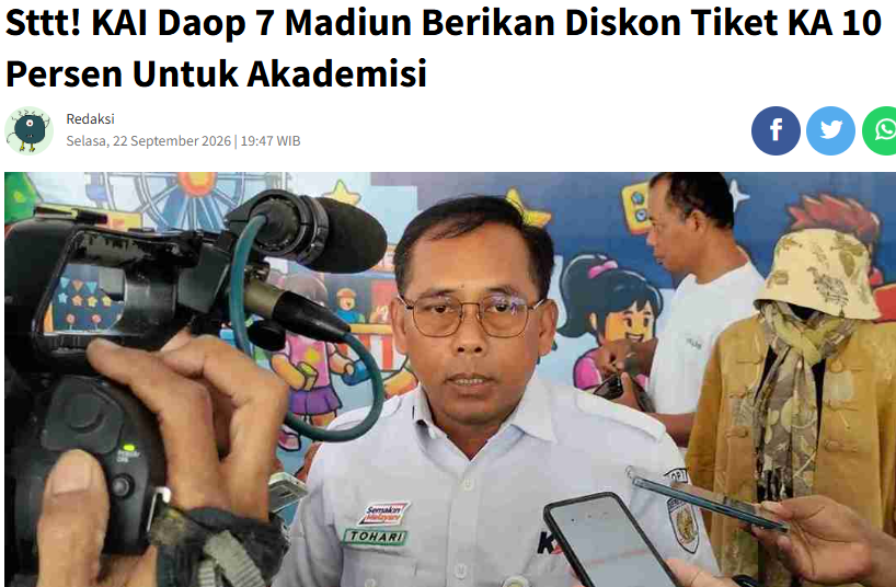 Sttt! KAI Daop 7 Madiun Berikan Diskon Tiket KA 10 Persen Untuk Akademisi