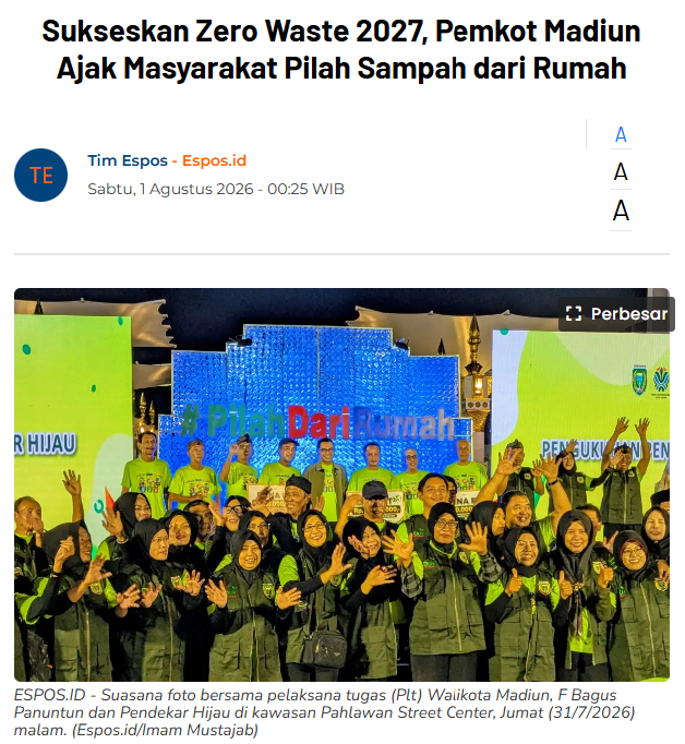 Sukseskan Zero Waste 2027, Pemkot Madiun Ajak Masyarakat Pilah Sampah dari Rumah
