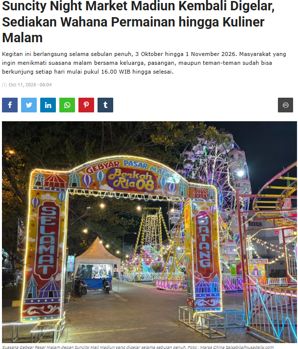 Suncity Night Market Madiun Kembali Digelar, Sediakan Wahana Permainan hingga Kuliner Malam
