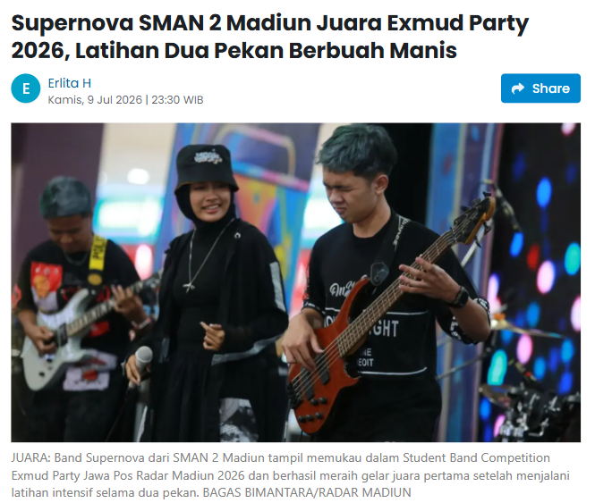 Supernova SMAN 2 Madiun Juara Exmud Party 2026, Latihan Dua Pekan Berbuah Manis