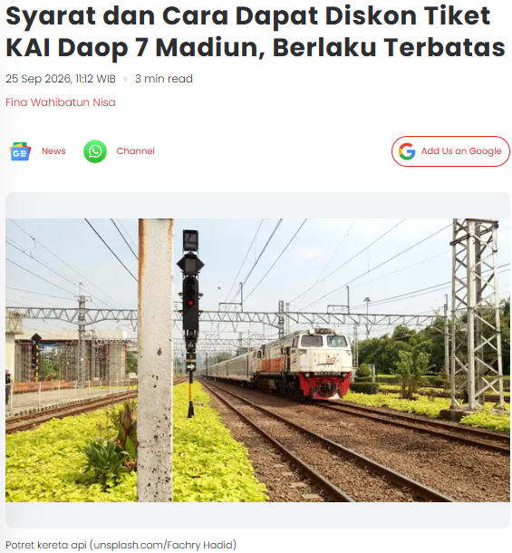 Syarat dan Cara Dapat Diskon Tiket KAI Daop 7 Madiun, Berlaku Terbatas