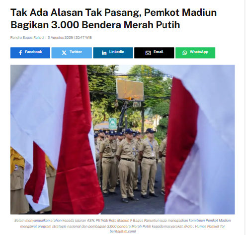 Tak Ada Alasan Tak Pasang, Pemkot Madiun Bagikan 3.000 Bendera Merah Putih