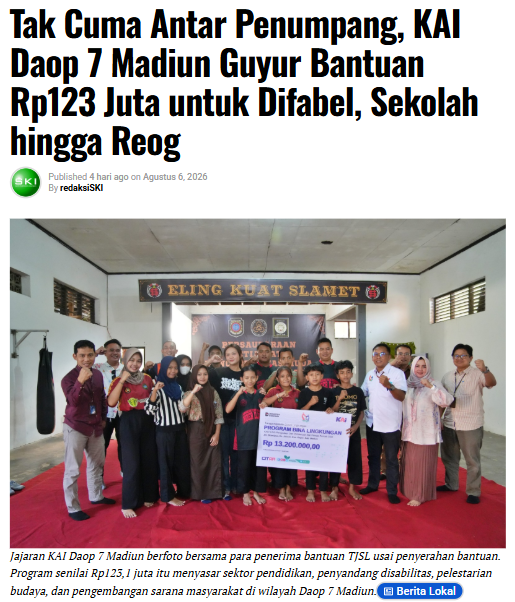 Tak Cuma Antar Penumpang, KAI Daop 7 Madiun Guyur Bantuan Rp123 Juta untuk Difabel, Sekolah hingga Reog