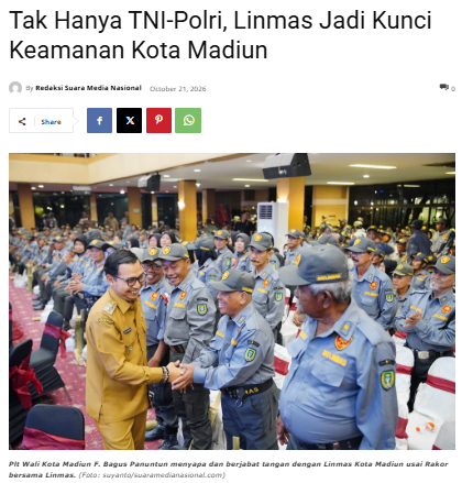 Tak Hanya TNI-Polri, Linmas Jadi Kunci Keamanan Kota Madiun